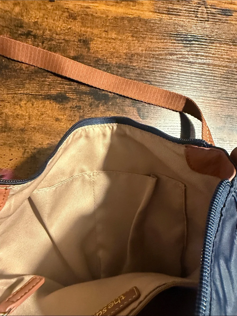 The Sak Navy Nylon Crossbody with Tan Strap